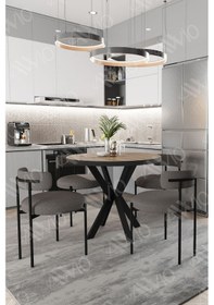 Resim Avvio Loan Teddy Sandalye 90x90 Yuvarlak Yemek Masası Mutfak Masası 4 Kişilik Masa Sandalye Takımı Akça 