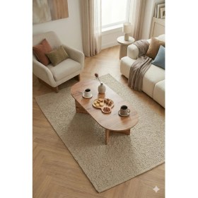 Resim tridihome Lüks Tasarım Oval Orta Sehpa Masif Görünümlü Geniş Ayaklı Salon Ofis Sehpası 119X50X40CM Modern Doğal Ahşap Dokulu 