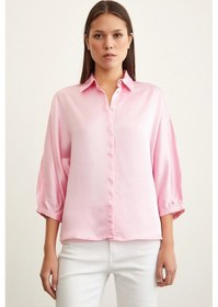 Resim Never More Fakir Kol Saten Gömlek Pembe 