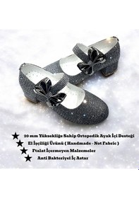 Resim Beebron Ortopedik Topuklu Abiye Kız Çocuk Ayakkabı Shining Series Abiayk2401 Simli Antrasit Antrasit 
