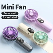 Resim Taşınabilir Mini Fan, USB Şarj Edilebilir 6 Hız Ayarlı LED Ekran Asılabilir Kablosuz Fan, 90 Derece Katlanabilir Tabanlı Standı ile, 3'ü 1 Arada Çok Fonksiyonlu Hızlı Soğutma Dış Mekan Fanı, Yaz Seyahat Trend Küçük Fan 