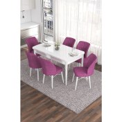Resim Canisa Concept Eva Serisi 80 x 132 cm Açılabilir Mdf Mutfak Masa Takımı Beyaz Masa ve 6 Sandalye 