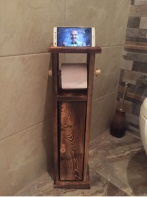 Resim OverPazar Ahşap wc Kağıtlık Tuvalet Telefon Tutucu Standı Özellikli Banyo Kağıtlık 