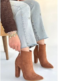 Resim Topuklu Yandan Fermuarlı Bot Vizon Topuk Boyu 10 Cm Vizon 