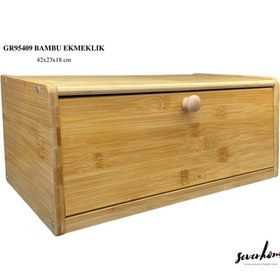 Resim Svr Bambu Ekmeklik Doğal Kapaklı Mutfak Ekmek Kutusu 42x23x18 Cm Açık Kahverengi 