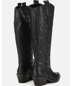 Resim Kadın Siyah İşlemeli Kalın Topuklu Çizme Siyah 