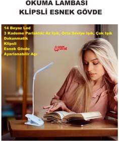 Resim FLYONLOOK Şarj Edilebilir Klipsli Kitap Okuma Işığı 14 Led Kitap Arası Okuma 3 Modlu Işık Mandallı Lamba Masa 