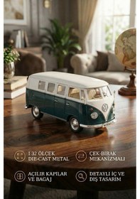 Resim 1:32 Ölçek Metal Çek Bırak Nostaljik Volkswagen T1 Minibüs Vosvos Oyuncak Araba - Yeşil 13 Cm 