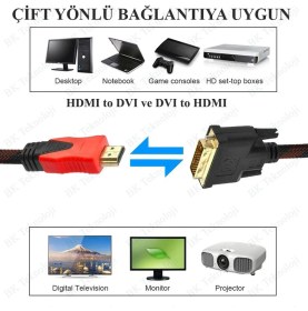 Resim BK Teknoloji HDMI To DVI Çift Filtreli Örgülü 1.4 Metre Görüntü Kablosu 