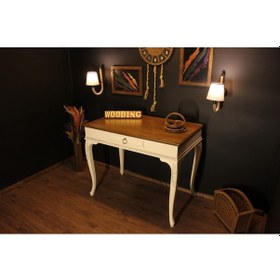 Resim Wooding 100 Cm Masif Ceviz Krem Oymalı Çalışma Masası 