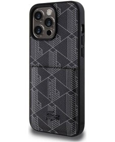 Resim Apple Uyumlu iPhone 15 Pro Max Kılıf Lacoste Lisanslı Magsafe Özellik Pu Deri Görünüm Kartlıklı Lacivert 