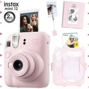 Resim Fujifilm Instax Mini 12 Fotoğraf Makinesi + 20'li Film + Kıskaçlı Stand + pvc Albüm + Simli Pleksi Kılıf Seti Pembe 