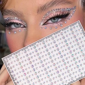Resim Y2K Gümüş Beyaz 3D Taşlı Yüz & Vücut Stickerları - Çok Boyutlu, Festival, Parti ve Maskeli Balo için DIY Makyaj Çıkartmaları 