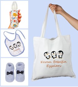 Resim Ejoya Bebeklere Özel Çantasında Kişiye Özel Biberon Önlük Ve Patik Bebek Hediye Seti 109817 