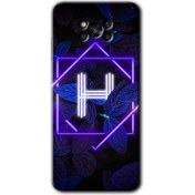 Resim Bera Aksesuar Poco X3 Nfc Kılıf Hd Desen Baskılı Arka Kapak - Dark Neon Yaprak H Harfi 