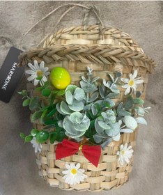 Resim Marrone Limonlu Sepet Papatyalı Hasır Sepet Gazetelik Posta Kutusu 