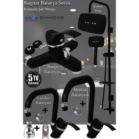 Resim Tesitay Mutfak, Lavabo, Banyo Bataryası Robot Duş Takımı Siyah Renk Armatür, Musluk Seti Batarya Banyo Seti 