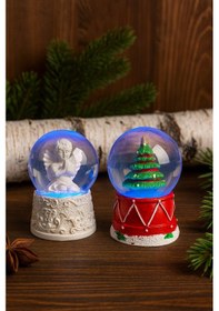 Resim Yılbaşı Ev Dekorasyonu Yeniyıl 2'li Set Işıklı Melek Kar Küresi Yeni Yıl Çam Ağacı Kar Küresi 6,5 Cm Çok Renkli 