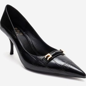 Resim Luvishoes Poesy Siyah Baskı Tokalı Kadın Topuklu Ayakkabı Siyah 