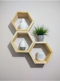 Resim Mirapet Mira Ahşap Altıgen Doğal Çam Dekor Raf 