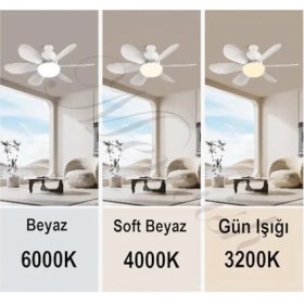 Resim Tavan Vantilatörü LED Işık 3 Renk Işık Sıcaklığı Ayarlanabilir 3 Kademe Hız Modu Sessiz 52 cm Çap 6 Kanat Uzaktan Kumandalı Vantilatör (Beyaz) 