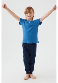 Resim Roly Poly 3045 Garson Dotted Mavi Erkek Çocuk Kısa Kol Pijama Takım 001 