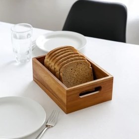 Resim Aesco Akasya Ağacından Ahşap Ekmeklik, Akasya Ekmek Sunum Sepeti, Ekmek Sunum Kutusu 25X14X8 cm 