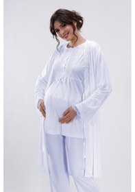 Resim Lorians Mavi Hamile Ve Lohusa Pijama Takımı 3'lü Set 