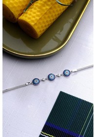 Resim 925 Ayar Gümüş Üçlü Nazar Boncuğu Bileklik Gümüş 