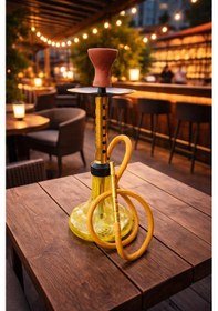 Resim 56 Cm Modern Cam Nargile Takımı Altın Renk Gövdeli Şık Nargile Seti Ev Teras Balkon Bahçe Kullanımına Uygun 