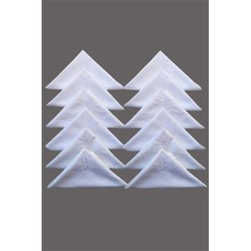 Resim Çiçek İşlemeli Bayan Mendili 12 Adet 28x28 cm %100 Pamuk Beyaz 