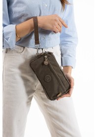 Resim Nemo Bags Vizon Unisex Cüzdan, 4 Gözlü, Telefonluk, Crinkle Kumaş, Çapraz Askılı Omuz Çantası, 20x12cm Vizon - Kahverengi 