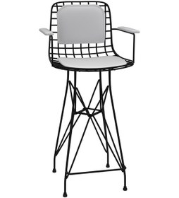 Resim Knsz orta boy tel bar sandalyesi 1 li mağrur syhbyz kolçaklı sırt minderli 65 cm oturma yüksekliği mutfak bahçe cafe ofis 