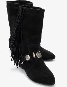 Resim Selora Siyah Süet Püsküllü Hakiki Deri Tokalı Kadın Western Bot Siyah Süet 