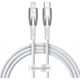 Resim Baseus Glimmer Series Beyaz CADH000002 1mt 20w Type-C to Lightning Şarj Kablosu Örgülü 
