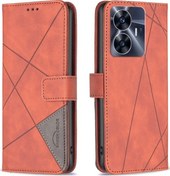 Resim Cbtx Realme Uyumlu C55 Manyetik Toka Rhombus Doku Deri Telefon Kılıfı İçin 
