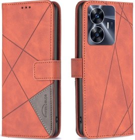 Resim Cbtx Realme Uyumlu C55 Manyetik Toka Rhombus Doku Deri Telefon Kılıfı İçin 