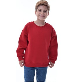 Resim Erkek Çocuk Sweatshirt %100 Pamuk Rahat Kalıp 5-10 Yaş Kırmızı 