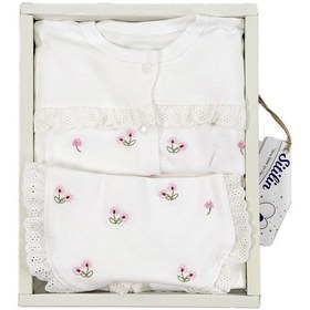 Resim Sitilin Kız Bebek Natural Pamuk Kumaş 5 Li İşlemeli Lüks Hastane Çıkışı Seti Stl6680 Beyaz 