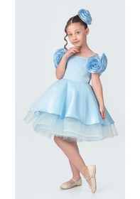 Resim Mnk Baby & Kids Fanari Krep Saten Gren Destekli Kız Abiye M00735 Mavi 