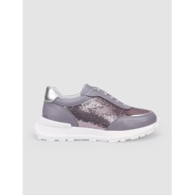 Resim Cabani %100 Hakiki Deri Gri Bağcıklı Pul Detaylı Kadın Spor Ayakkabı 