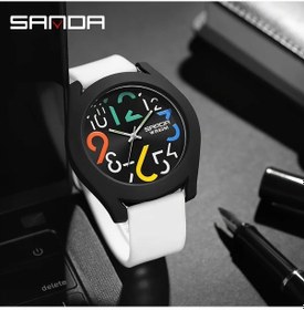 Resim Sunshine022 Siyah Beyaz Sanda Unisex Spor Saati Su Geçirmez Büyük Kadran Fitness Hediyesi Diğer 