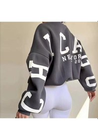 Resim Bisiklet Yaka New York Baskılı Süper Oversize Sokak Stili Kadın Sweatshırt Ldychc10 Beyaz Gri 