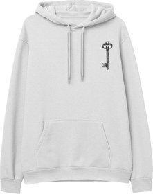 Resim Key Baskılı Beyaz Hoodie 