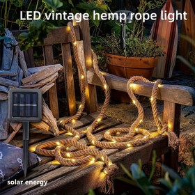Resim LED Güneş Enerjili Retro İp Işıklı Çok Fonksiyonlu El Dokuma Su Geçirmez Kamp Renkli Aydınlatma Bahçe Dekorasyon Işığı Çim Peyzaj Park Ortam Aydınlatması Ev Dekoru 