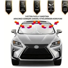Resim Coofbe Katlanabilir 150x70 Cm Araç Ön Cam Güneşlik Ön Cam Araç Perdesi Araç Güneş Koruyucu Oto Güneşlik 1 ADETLİ SET 