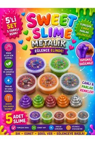 Resim ümit toys Sweet Slime Metalik 5’li Set - Parlak Şeffaf Yumuşak Esnek Slime Oyuncak 