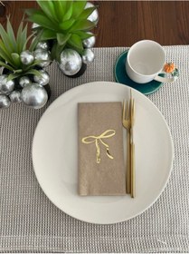 Resim Gold Yaldızlı Kraft Fiyonk Baskılı Garson Katlama Peçete 16 Adet 