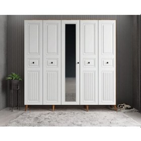 Resim Sofya Membran 5 Kapaklı Portmanto Montaj Dahil Ceviz Beyaz 175 Cm 