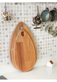 Resim Damla Doğal Ahşap Kesme Tahtası Ve Sunum Tahtası 2'li Set, Kayın Ağacı Ahşap 